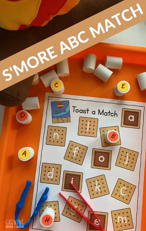 Toast yourself an alphabet match in this s'more themed abc match activity. Includes a free printable for hands-on learning fun. #alphabetactivities #printable #abc #preschool #prek #finemotoractivity #GrowingBookbyBook #learningactivity #earlyliteracy Preschool Camping Activities, Prek Themes, Camping Preschool, Camping Theme Preschool, Abc Preschool, Camping Classroom, Camping Theme Classroom, Abc Activities, Summer Preschool