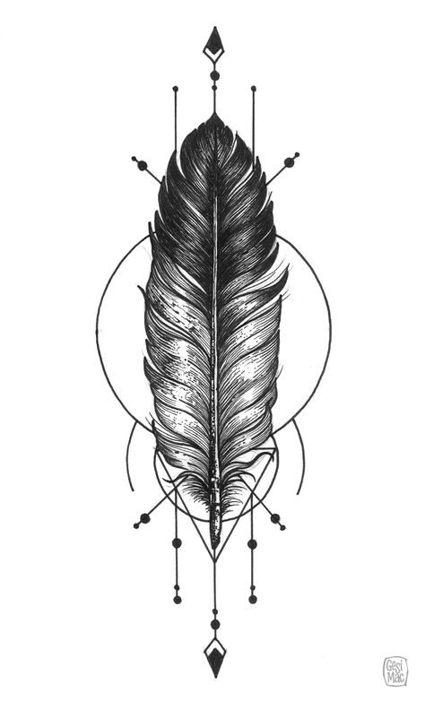 #feather #tattoo #black&white #geometric #drawing White Feather Tattoos, Feather Tattoo For Men, Feather Arrow Tattoo, Geometric Shape Tattoo, Feather Tattoo Black, Indian Skull Tattoos, Indian Feather Tattoos, Tattoo Ideas Males, Astrology Tattoo