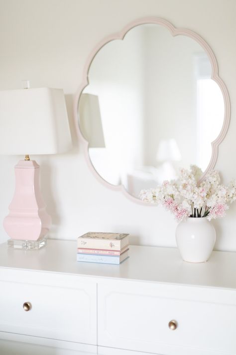 Pottery Barn Girls Bedroom, Restoration Hardware Dining Table, Natural Crib, Pottery Barn Look, Modern Rocker, Pottery Barn Baby, Scalloped Mirror, Drop Down Table, Julie Blanner