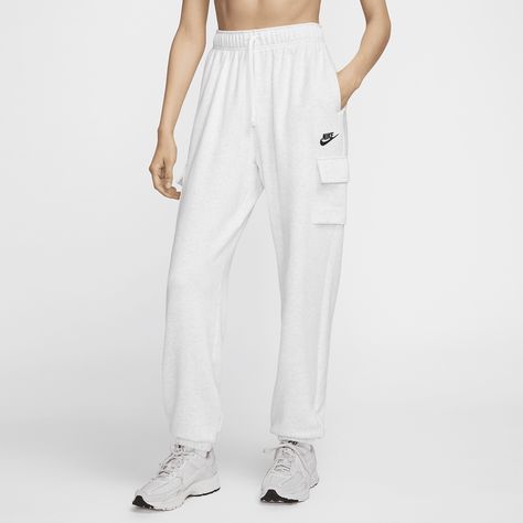 Nike Sportswear Club Fleece Women's Mid-Rise Oversized Cargo Sweatpants Nike Baggy Sweatpants, Sweatpants Nike, Fitted Tops, Nike Sportswear Club Fleece, Cargo Sweatpants, Add Storage, Clothes Wishlist, Baggy Sweatpants, Grey Nikes