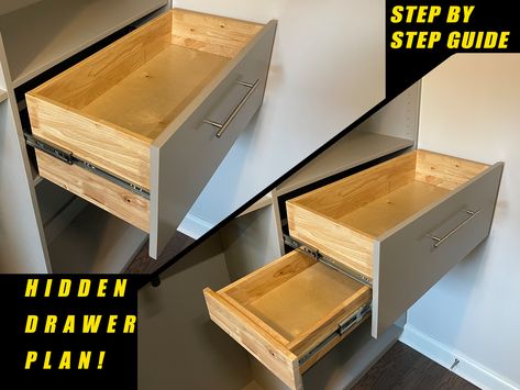 DIY Hidden Drawer concealment digital plans. This is a digital product intended to guide you through the steps by step instruction to build for personal use in your home or to use to make these for your woodworking/carpentry business! This set of plans consists of simple instructions including exploded views, x-ray views, all assembly steps, exact measurements and a detailed cut and part list. I made this set of plans to be self explanatory. There will be a video coming out soon on building this Secret Compartment Furniture, Cover Electrical Panel, Hidden Door Bookcase, Hidden Safe, Hidden Drawer, Bookcase Door, Hidden Spaces, Hidden Compartments, Secret Storage