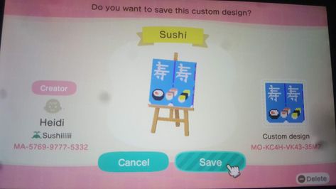 Acnh Sushi Stall Design, Japanese Island, Ac Ideas, Acnh Codes, Stall Designs, Japanese Sushi, Animal Crossing Game, Food Market, A Design