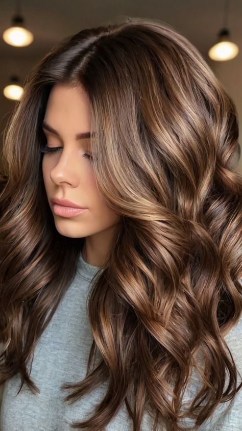 Dark Brown Hair Color Ideas Brown Hair With Toffee Highlights, Toffee Highlights, Highlights Dark Brown Hair, Carmel Brown Hair, Chocolate Brown Hair With Highlights, Gold Brown Hair, Dark Brown Long Hair, Brown Bob Haircut, Dark Brown Hair Color Ideas