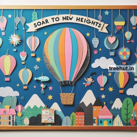 Hot Air Balloon Activities, Hot Air Balloon Bulletin Board, Balloon Bulletin Board, School Welcome Bulletin Boards, Air Balloon Classroom Theme, Attendance Board Ideas, Hot Air Balloon Classroom Theme, Bulletin Board Ideas For Elementary, Balloon Activities