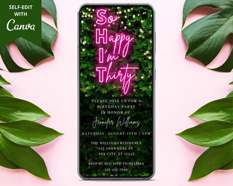 Colorful 30th Birthday Party, 30th Birthday Invitations For Women, Spring Break Party, Valentinstag Party, Neon Rose, Printable Menu, Birthday Invites, Brunch Invitations, Facebook Event