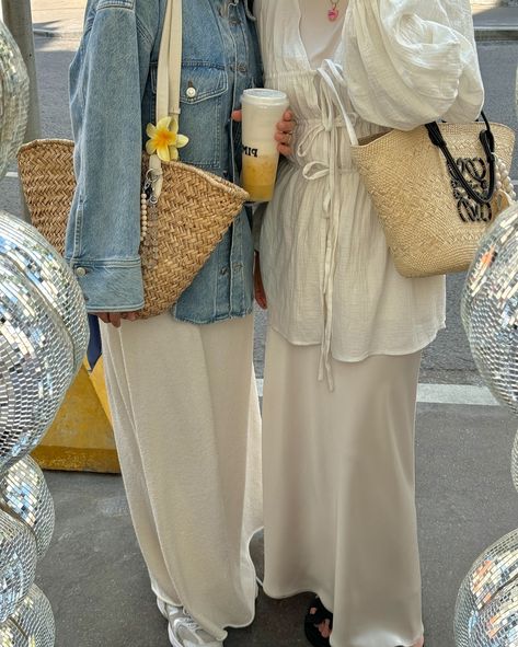 fav blue and white combo☁️🪞🤍🪽🐚🌊 summer outfit, Pinterest summer girl, white skirt, jeans shirt, modest fashion, hijabi, Pinterest style, aesthetic summer girl, modesty, basket bag, summer vibes, modesty, maxi skirt Jeans Skirt Outfit Hijab, Modest Outfits Muslim Casual, Skirt Outfit Hijab, Aesthetic Hijab Outfit, Jeans Skirt Outfit, Summer Modest Outfits, Jean Skirt Outfits, Hijabi Fits, Outfits Hijab