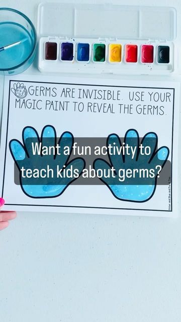 Angie - Preschool & Pre-K on Instagram: "🦠Germ FREEBIE 🦠 🦠Teaching littles about abstract concepts can be so difficult!!! This is one activity I use with students to teach them about germs...even though we can’t see them they are there! 🦠Print this sheet and add “germs” (dots with a white crayon 😃). Have students use magic paint (aka watercolor) over the top. 🦠This FREEBIE is linked in my bio💚 #glitterandglueandprektoo #preschoolclassroom #preschool #preschoolactivities #preschoolteacher Germs Unit Preschool, Germ Preschool Crafts, Germs Are Not For Sharing Activities, Germ Activity For Preschoolers, Hygiene Theme Preschool Activities, Preschool Germs Activities, Germ Activities For Kids, Healthy Me Preschool Activities, Germs Activities For Preschool