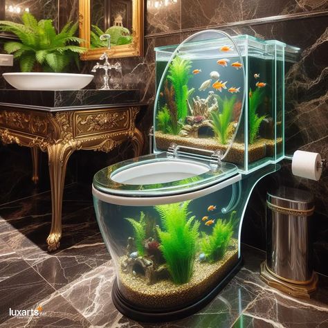 Aquarium Toilet: Immerse Yourself in Underwater Wonder in the Bathroom 6 Crazy Bathrooms, Toilet Design, Fish Swimming, Unique Bathroom, Backyard Pool Designs, Relaxing Bath, Conceptual Design, Materials And Textures, Colorful Fish