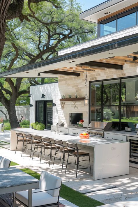 ideas! Outdoor Kitchen With Island Bar, Full Outdoor Kitchen Ideas, Outdoor Covered Patio Ideas, Patio Kitchen Ideas Outdoor, Classy Homes, 2024 Living Room, Covered Outdoor Kitchens, Luxury Outdoor Kitchen, Miami Decor