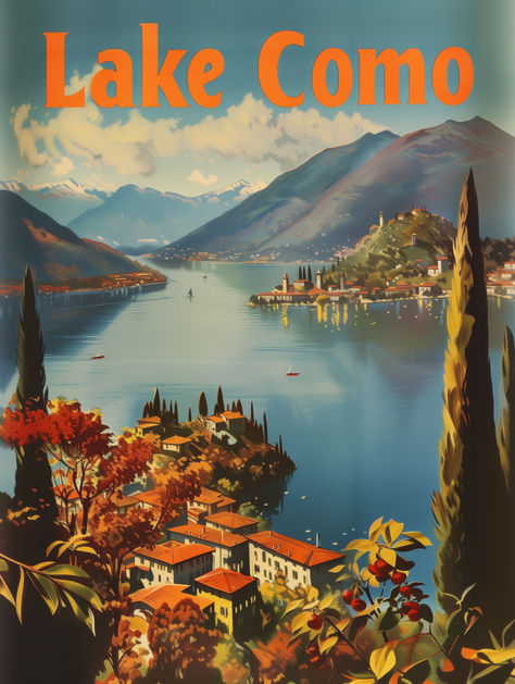 Welcome to our exclusive Lake Como Travel Poster listing! This charming digital print is a celebration of the timeless elegance and tranquil beauty of Lake Como, Italy's most picturesque lakeside retreat. With a stunning vintage design, this piece invites you to immerse yourself in the serene vistas and lush greenery that Lake Como is renowned for.

The poster depicts a breathtaking view of the tranquil waters of Lake Como set against a backdrop of rolling hills and majestic Alpine mountains. Lake Como Illustration, Alpine Mountains, Lake Como Travel, Lakeside Retreat, Italian Travel, Italy Milan, Italy Poster, History Posters, Lake Como Italy