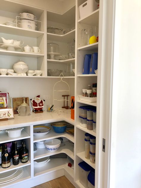 my new walk in pantry Smaller Walk In Pantry, U Shaped Pantry Shelves Walk In, Walk In Pantry Dimensions Storage, Small Walk In Pantry Barn Door, Narrow Walk In Pantry Woodworking Plans, Small Walk In Pantry, Walk In Pantry Ideas, Small Kitchen Pantry, Pantry Closet Design