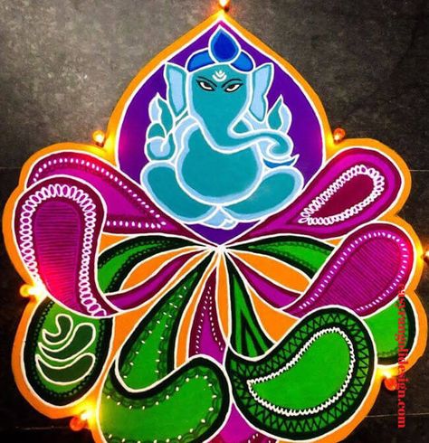 50 New Rangoli Designs (Rangoli Ideas) - October 2019 Ganpati Rangoli Designs Latest, Ganpati Rangoli Designs, Rangoli Designs Latest Unique, Rangoli Drawing, Ganpati Rangoli, Best Rangoli Design, Rangoli Designs For Diwali, New Rangoli, Designs Rangoli