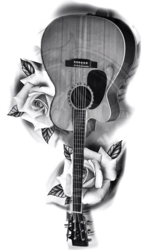 Acoustic Guitar Drawing, Acoustic Guitar Tattoo, Dotwork Tattoo Mandala, Memory Tattoos, Guitar Drawing, Western Stuff, Dotwork Tattoo, Guitar Tattoo, Music Tattoo Designs