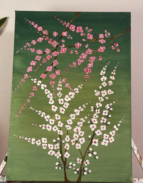 Cute Flower Paintings, Flower Paintings Easy, Flower Paintings Acrylic, Acrylic Cherry Blossom, Blossoms Painting, Branch Painting, Cherry Blossom Painting, Easy Flower Painting, Apple Blossoms