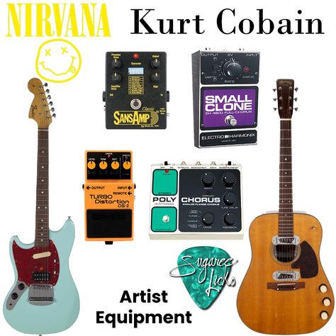 Poly want a cracker?  Kurt Cobain and Nirvana hit the scene my first year of college and blew me away!  His MTV Unplugged performance was magical.  Kurt's choice of guitar effect pedals was pretty simple:  distortion and chorus.    Tech 21 SansAmp:  Distortion "In Utero" Era  Electro-Harmonix Small Clone:  Chorus  BOSS DS-2:  Distortion (Kurt switched between DS-1 and DS-2)  Electro-Harmonix PolyChorus    Kurt Cobain's 1959 Martin D-18E guitar which he played at the MTV Unplugged in 1993 just so Kurt Cobain Pedal Board, Kurt Cobain Mtv Unplugged, Kurt Cobain Guitar, Writing Songs Inspiration, Nirvana Music, E Guitar, Diy Guitar Pedal, Guitar Strumming, In Utero