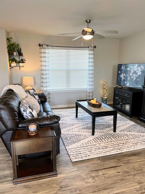 Budget-Friendly Living Room Makeover for Young Couple - The House on Silverado Mini Bar At Home, Budget Friendly Living Room, Plush Area Rugs, Living Room On A Budget, Young Couple, Corner Shelves, Hard Surface, Living Room Makeover, Sofa Pillows