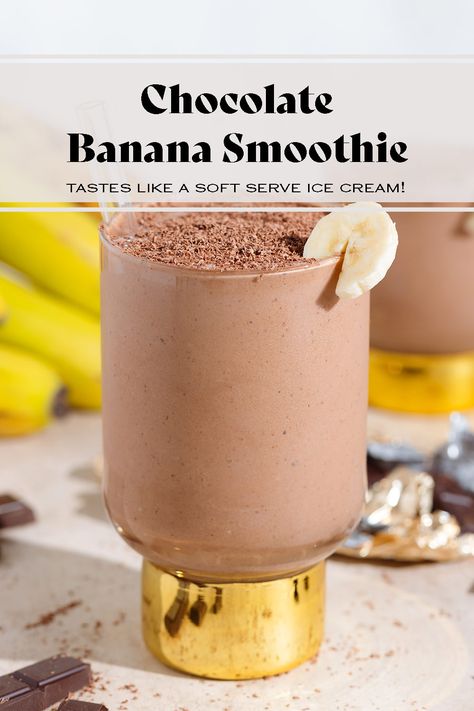 Cacao Banana Smoothie, Frozen Banana Smoothie Recipes, Ice Cream Smoothie Recipes, Chocolate Protein Smoothie Recipes, Frozen Banana Smoothie, Banana Chocolate Smoothie, Chocolate Breakfast Smoothie, Smoothie Bowl Toppings, Protein Breakfast Smoothie