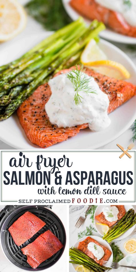 Air Fryer Salmon And Asparagus Recipes, Salmon And Asparagus In Air Fryer, Dill Salmon Air Fryer, Airfry Salmon Filet, Clean Eating Salmon, Salmon Recipe Pan, Salmon Recipes Pan Seared, Salmon Recipes Baked Healthy, Asparagus Recipes Baked