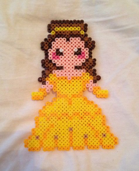 Belle from Beauty and the Beast Beauty And The Beast Perler Beads, Disney Patterns, Melt Beads Patterns, Easy Perler Bead Patterns, Beauty And The Beast Party, Hama Beads Design, Diy Perler Bead Crafts, Perler Crafts, Bead Sprite