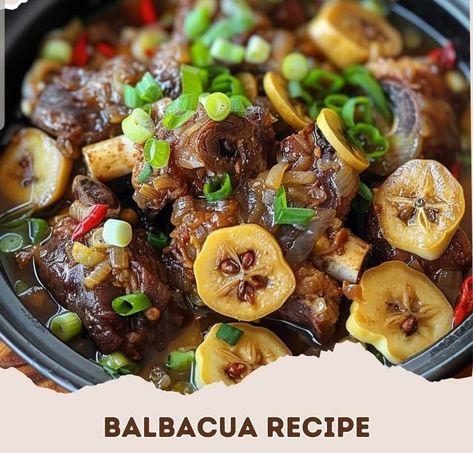 🍲 Dive into the rich and exotic flavors of Balbacua! A Southern Filipino stew that's slow-cooked to perfection. #FilipinoCuisine #Balbacua Balbacua Recipe 🥘 Ingredients: 1 kg oxtail, cut into pieces 500g beef skin, cleaned and pre-boiled 1 large onion, chopped 5 cloves garlic, minced 60ml soy sauce 30ml vinegar 1 liter water 100g peanut butter 1 banana blossom, chopped 3 star anise Salt and pepper to taste Instructions: In a large pot, combine oxtail, beef skin, onion, garlic, soy sauce, ... Cozy Fall Recipes, Banana Blossom, Festive Drinks, Recipe Ingredients, Star Anise, Slow Cooked, Hearty Soups, Large Pots, Savoury Dishes