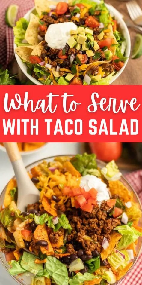 Taco Salad Dinner, Taco Salad Board, Taco Salad For A Crowd Parties, Taco Luncheon Ideas, Taco Salad With Chili, Taco Salad Bar For A Crowd, What To Serve With Tacos Dinners, Taco Salad Side Dish, What To Serve With Taco Salad