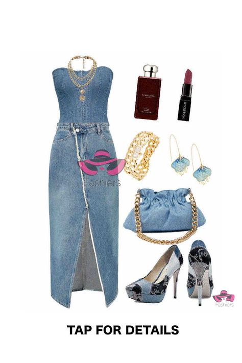 Denim trends outfit! Denim on denim skirt! Outfit created with Fashiers app! visit fashiers.com! #fashiontrends #denimondenim #denimskirt #strapless #denimtop #springstyle #springoutfitidea Denim Skirt Outfit, Outfit Denim, Denim Outfits, Denim On Denim, Jeans Outfits, Denim Trends, Fashion Styling, Fashion App, Skirt Outfit