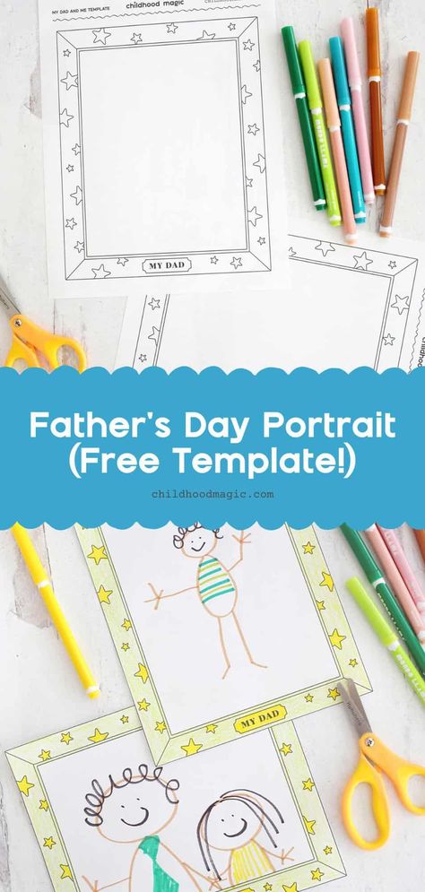 Easy Father's Day Portrait Craft Idea (with Free Template!) - Childhood Magic Portrait Craft, Portraits For Kids, Fathers Day Frames, Fathers Day Pictures, Picture Frame Crafts, Icebreakers, Handprint Craft, Father's Day Diy, Frame Card