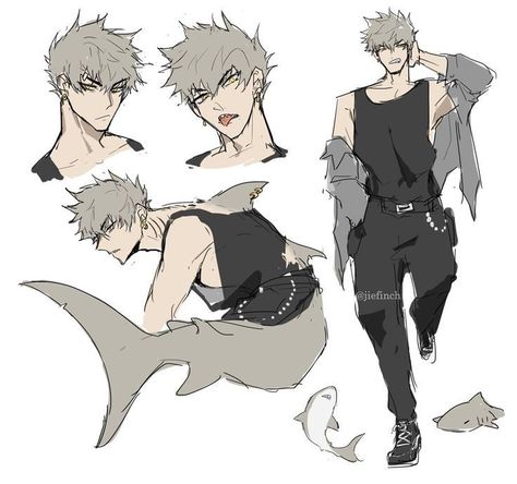 Mershark Male, Hero Ideas Character Design, Monster Boy Oc, Monster Oc Male, Armor Character Design, Merman Oc, Shark Oc, Monster Design, Guy Drawing