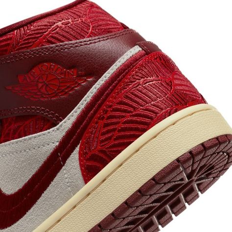 Boys Basketball Shoes, Air Jordans Women, Jordan Sneaker, Air Jordan 1 Mid Se, Nike Air Jordan 1 Mid, Team Red, Maroon Leather, Womens Air Jordans, Jordan Air