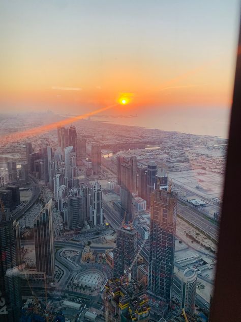 The sunset from Burj Khalifa🌇 Top Of Burj Khalifa, Sunset Snap, Sunset View, Sunset Views, Burj Khalifa, At The Top, The Sunset, The Top, Dubai