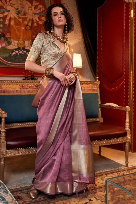 Old Rose Woven Moss Chiffon Saree Formal Saree, Floral Print Sarees, Purple Saree, Pure Chiffon, Skirt Trends, Art Silk Sarees, Wedding Saree, Chiffon Saree, Traditional Sarees