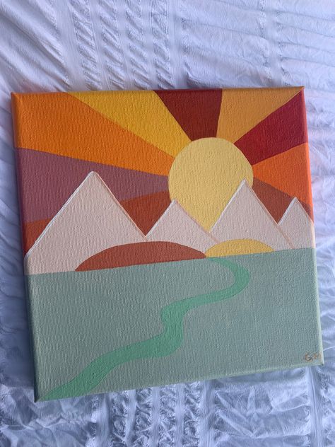 Excited to share this item from my #etsy shop: Large Mountain Sunrise Painting #stretchedcanvas #office #abstract #plantstrees Geometric Sunset Painting, Mountain Sunrise Painting, Simple Mountain Painting, Easy Mountain Painting, Mountains Art Painting, Mountain Sunset Painting, Sunset Painting Easy, Masking Tape Art, Summer Boot