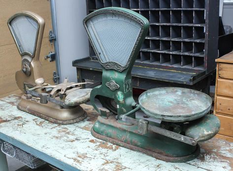 Decorating with Vintage Scales-2 for SALE Vintage Scale Decor, Balancing Scale, Vintage Scales, Old Scales, Vintage Scale, Antique Locket, Vintage Fans, Vintage Hardware, Vintage Candy