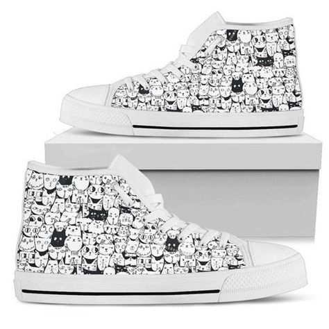 High Tops For Women, Shoes Sneakers High Tops, Drawing Shoes, White Doodle, Doodle Dogs, Colorful Drawing, Womens High Top Shoes, Dog Groomer, Cat Shoes