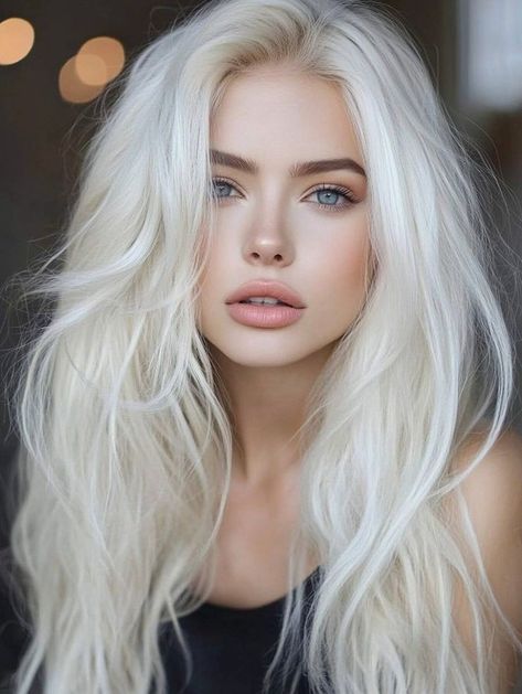 Long Layered Platinum Blonde Hair, Pale Blonde Hair, Blonde Shades, Grey Blonde Hair, Blue Black Hair, Platinum Blonde Hair Color, Long White Hair, Silver Blonde Hair, Icy Blonde Hair