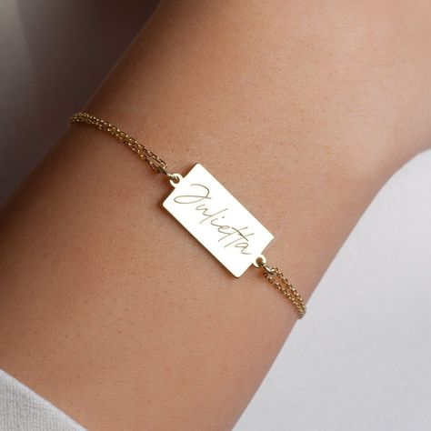 Excited to share the latest addition to my #etsy shop: Personalized Engraved Name Bracelet, Custom Name Bracelet, Handwriting Bracelet, Gold Name Bracelet, Personalized Jewelry https://etsy.me/3u57pmA #yes #women #silver #minimalist #14kgoldbracelet #daintygoldbracelet Gold Name Bracelet, Modern Bracelet, Handwriting Bracelet, Dainty Gold Bracelet, Modern Bracelets, Rose Gold White, Wedding Jewelry Bracelets, Name Jewelry, Name Bracelet