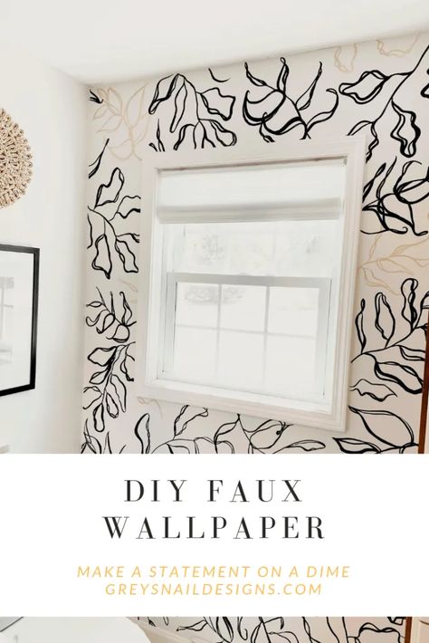 DIY Faux Wallpaper Diy Doodle Wall Art, Wallpaper & Paint, Painted Walls That Look Like Wallpaper, Hand Painted Stencil Wall, Paint Looks Like Wallpaper, Wallpaper Wall In Bedroom, Diy Wallpaper Look With Paint, Painting Wall To Look Like Wallpaper, Bathroom Hand Painted Walls