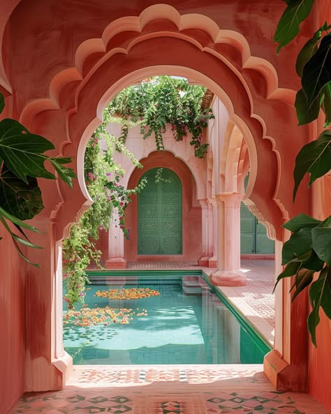 Arches to paradise 🌱🧡 #mediterranean #mediterraneanarchitecture #architecture #architecturedaily #architecturaldesign #pinkandgreen #aiarchitecture #aicommunity #aidreamscapes #aidesign #thisisnotreal Persian House Architecture, Bahamas Architecture, Meditarrenean Aesthetic, Home Arches, Arches Architecture, Mediterranean Farmhouse, Moroccan Style Home, Arch Architecture, Mediterranean Living