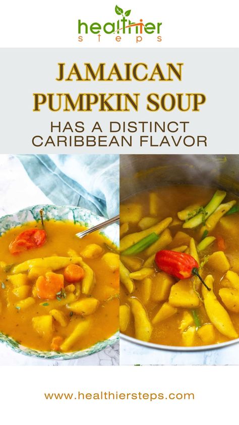 Jamaican Pumpkin Soup | Jamaican pumpkin soup  recipe Jamaican Pumpkin Soup Recipe, Soup Jamaican, Best Pumpkin Soup Recipe, Jamaican Soup, Pumpkin Soup Easy, Pumpkin Soup Healthy, Vegan Pumpkin Soup, Stew And Dumplings, Potato Pudding