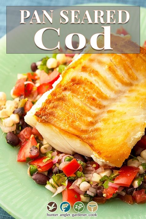 Pan-seared cod is one of my favorite ways to eat this fish. It’s a classic restaurant technique you can easily do at home. Let me walk you through it. First, you need a substantial piece of fish, not a skinny fillet. Second, you need the fish to be dry. Third, you need the right pan and oil, and finally you need patience. | Hunter Angler Gardner Cook @huntgathercook #codrecipes #howtocookcod #hankshaw #pansearedcod #cod #hunteranglergardnercook Seared Cod, Seared Fish Recipes, Seared Cod Fish Recipes, Cod Recipes Pan Seared, Pan Seared Fish, Pan Seared Cod Recipes, Best Way To Cook Cod Fillets, Pan Seared Fish Recipes, Pan Fry Cod Fish Recipes