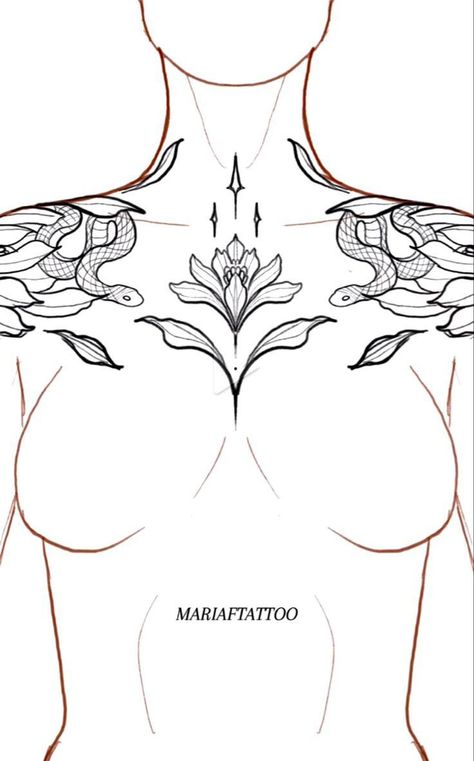 Women Body Tattoo Ideas, Back Tattoo Full Women, Dimension 20 Tattoo Ideas, Woman With Tattoos Drawing, Rist Tattoo Ideas, Lightning Chest Tattoo Female, Floral Chest Tattoo Design, Unusual Tattoos For Women Unique, Back To Hip Tattoos Women