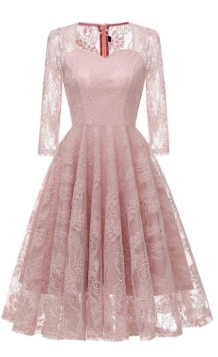 super cute retro pink lace Trendy Lace Dresses, Lace Party Dresses, Long Sleeve Evening Dresses, Red Lace Dress, A Line Prom Dresses, Floral Lace Dress, Prom Dresses With Sleeves, Linnet, Trendy Clothes For Women