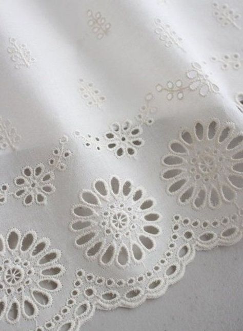 Eyelet Lace Fabric, Beaded Pillow, Cutwork Embroidery, Hand Embroidery Flowers, Boutique Dress Designs, Linens And Lace, Hand Embroidery Art, Embroidery Fashion, Eyelet Lace