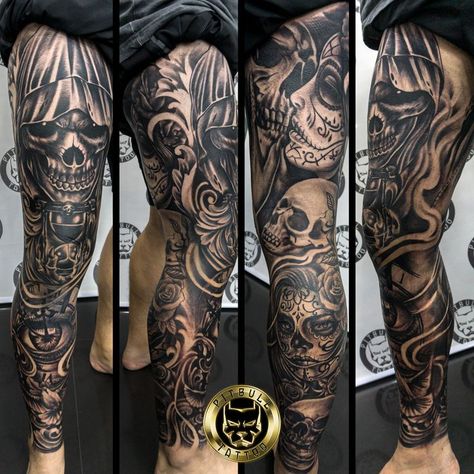 Men’s Full Leg Tattoo, Men’s Lower Leg Tattoo, Skull Leg Sleeve Tattoo Men, Guys Leg Tattoos Sleeve, Knight Leg Tattoo, Day Of The Dead Leg Tattoo, Leg Sleve Ideas For Men, Leg Tattoo Men Viking, Mens Legs Sleeve Tattoo