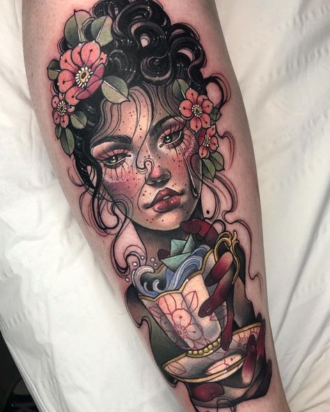 Traditional Tattoo Woman Face, Traditional Tattoo Woman, Convention Tattoo, Goddess Tattoo, Tattoos For Lovers, Tattoo Equipment, Thigh Tattoos Women, Different Tattoos, Time Tattoos