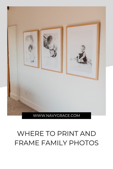 Family Prints On Wall, Simple Family Photo Wall, Family Photo Frames On The Wall, Family Photo Display Ideas Living Room, Framed Family Photos On Wall, Modern Family Photo Wall, Family Photo Wall Ideas, Long Picture Frame, Photo Series Ideas