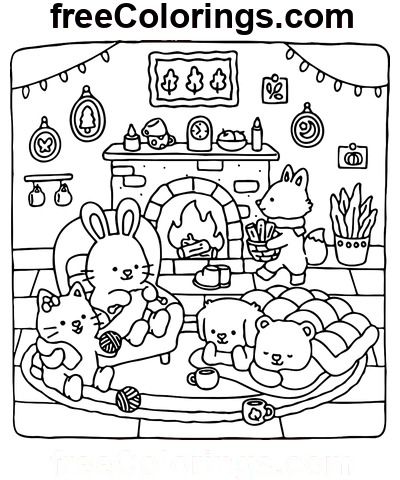 Fuzzy Hygge Evening – Free Printable Coloring Pages Coloring Pages Fuzzy Hygge, Fuzzy Friends Coloring Pages, Fuzzy Hygge Coloring Book Pages, Fuzzy Hygge Coloring Pages, Fuzzy Hygge Coloring Book, Friends Colouring Pages, Hygge Colors, Hygge Art, Snowflake Template