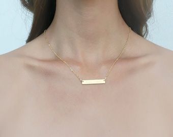 Dainty Initial Disc Necklace Letter Necklace for Women Jewelry | Etsy Rose Gold Initial Necklace, Gold Bar Necklace Personalized, Gold Bar Bracelet, Initial Disc Necklace, Sideways Initial Necklace, Dainty Initial Necklace, Necklace Name, Bar Necklace Personalized, Silver Bar Necklace