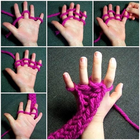 Finger Knit Scarf, Diy Finger Knitting, Finger Knitting Projects, Finger Crochet, Finger Knitting, Knitting Instructions, Arm Knitting, Yarn Projects, Knitting Tutorial