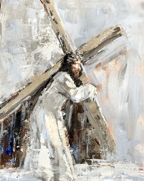 Painting of Jesus Christ Messiah carrying cross. Art by Chandra (Bush) Savaso Visio Divina, Cross Art Painting, Crucifixion Art, Carrying Cross, Cross Painting, Jesus Crucified, Holy Quotes, Jesus Artwork, Religious Artwork